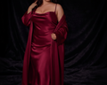 Velvet Indulgence - Plus Size Chic Burgundy Satin Robe and Nightgown Set