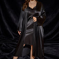 Elegant Black Satin Robe and Slip Set